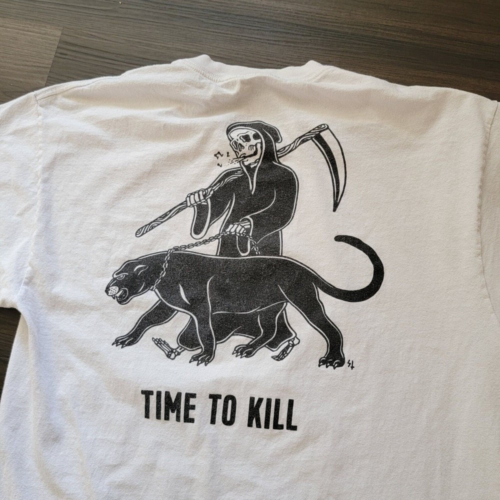 Sketchy Tank "Time To Die" Large White Short Sleeve Tee Shirt Logo ST